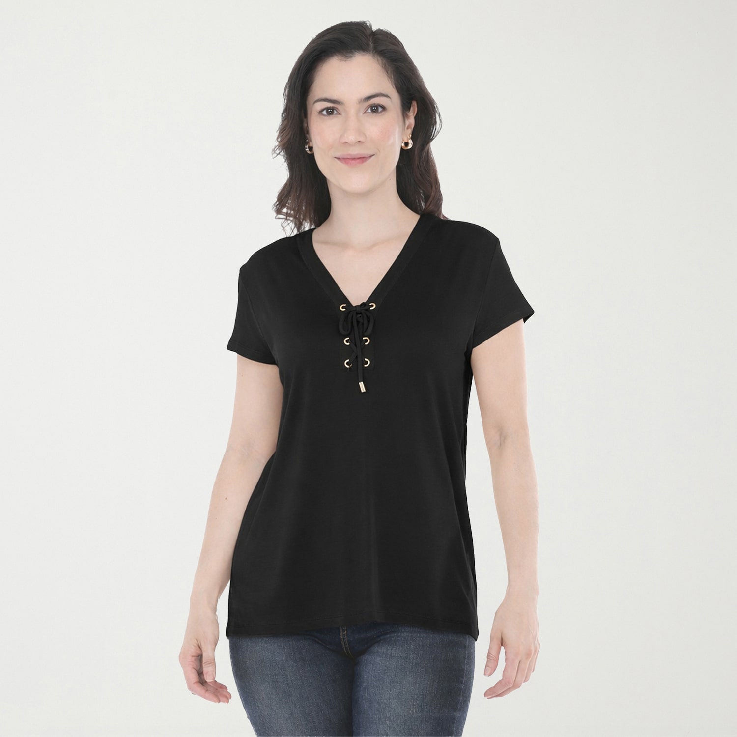 White Mark V-Neck Front Tie Womens V Neck Short Sleeve Tunic Top