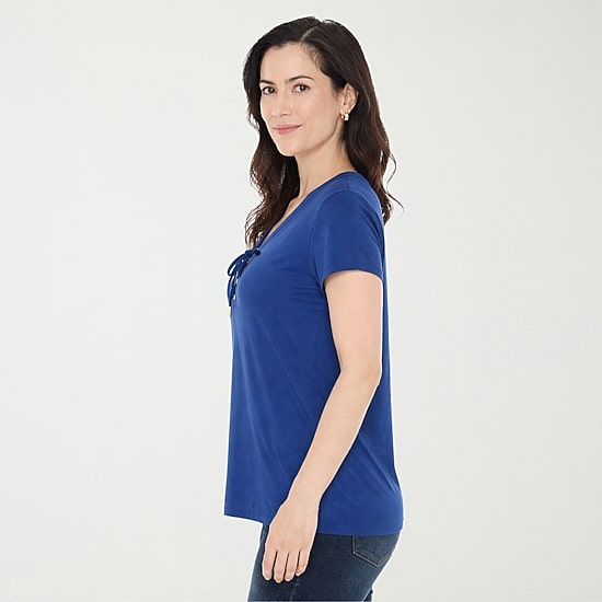 White Mark V-Neck Front Tie Womens V Neck Short Sleeve Tunic Top