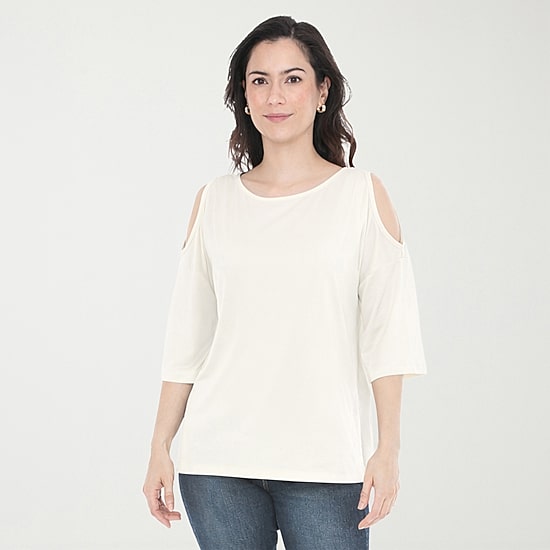 White Mark Cold Shoulder Womens Scoop Neck 3/4 Sleeve Tunic Top