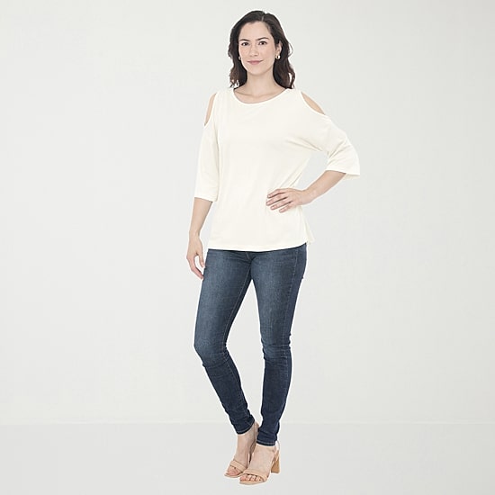 White Mark Cold Shoulder Womens Scoop Neck 3/4 Sleeve Tunic Top