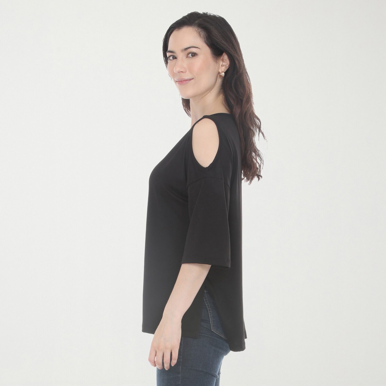White Mark Cold Shoulder Womens Scoop Neck 3/4 Sleeve Tunic Top