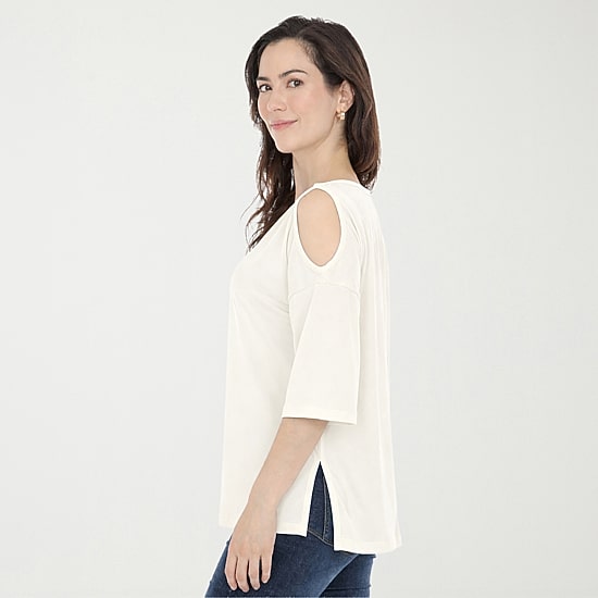 White Mark Cold Shoulder Womens Scoop Neck 3/4 Sleeve Tunic Top