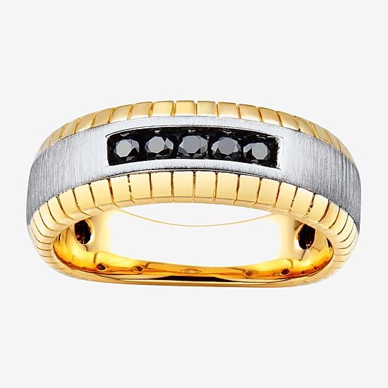 Limited Quantities! Mens 1/4 CT. T.W. Natural Black Diamond 10K Two Tone Gold Fashion Ring
