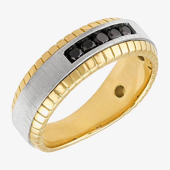 Limited Quantities! Mens 1/4 CT. T.W. Natural Black Diamond 10K Two Tone Gold Fashion Ring