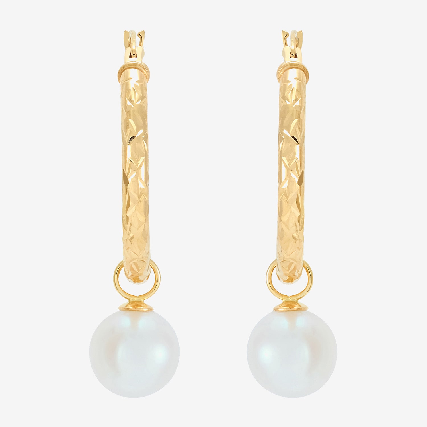 Limited Quantities! Womens White Cultured Freshwater Pearl 10K Gold 32mm Hoop Earrings