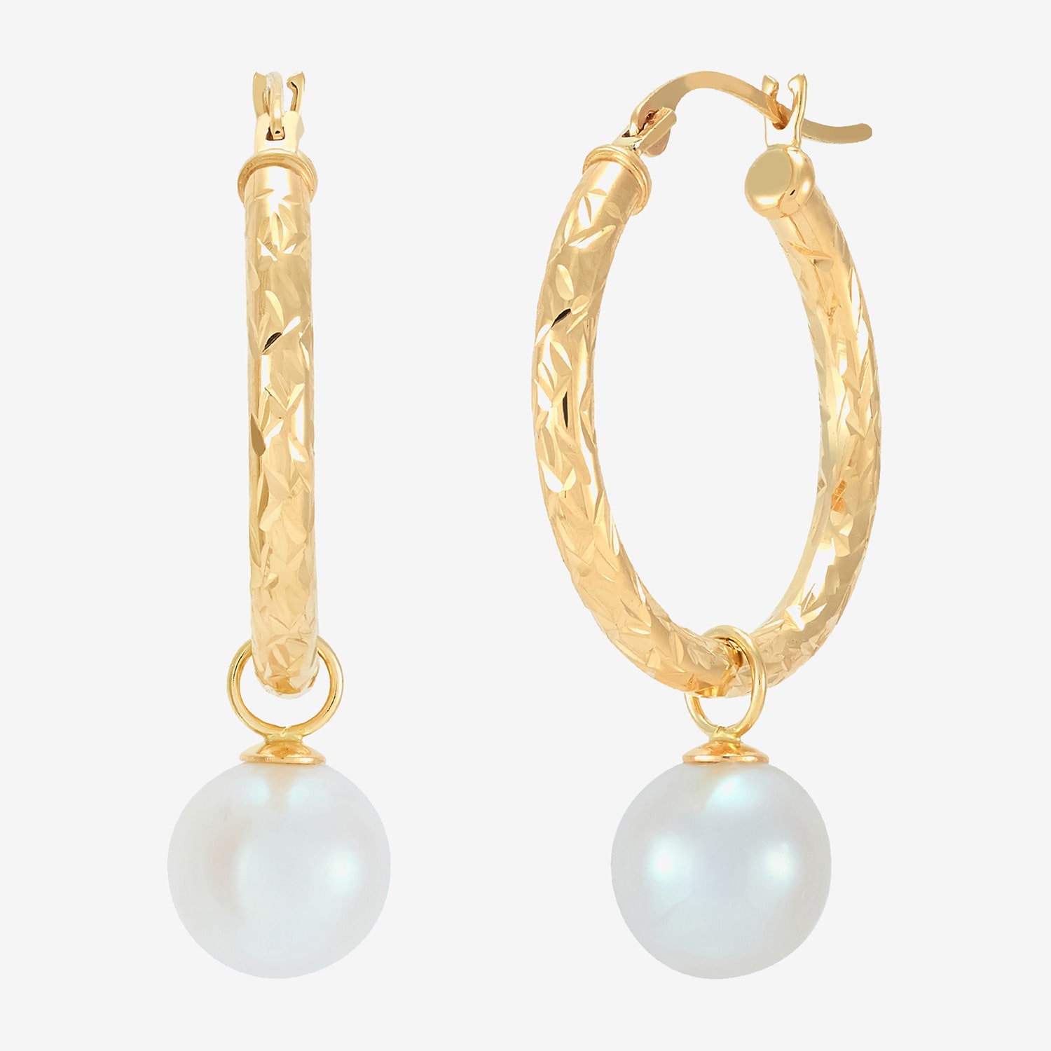 Limited Quantities! Womens White Cultured Freshwater Pearl 10K Gold 32mm Hoop Earrings