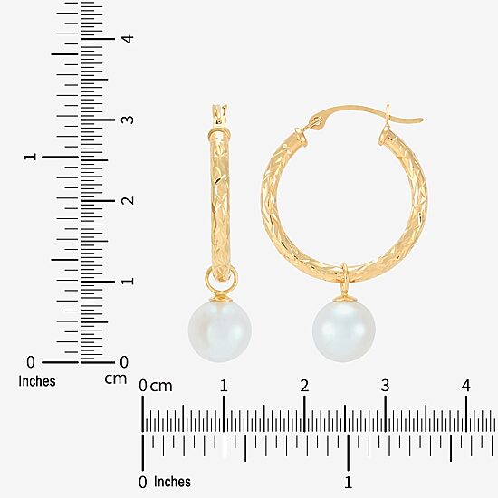 Limited Quantities! Womens White Cultured Freshwater Pearl 10K Gold 32mm Hoop Earrings