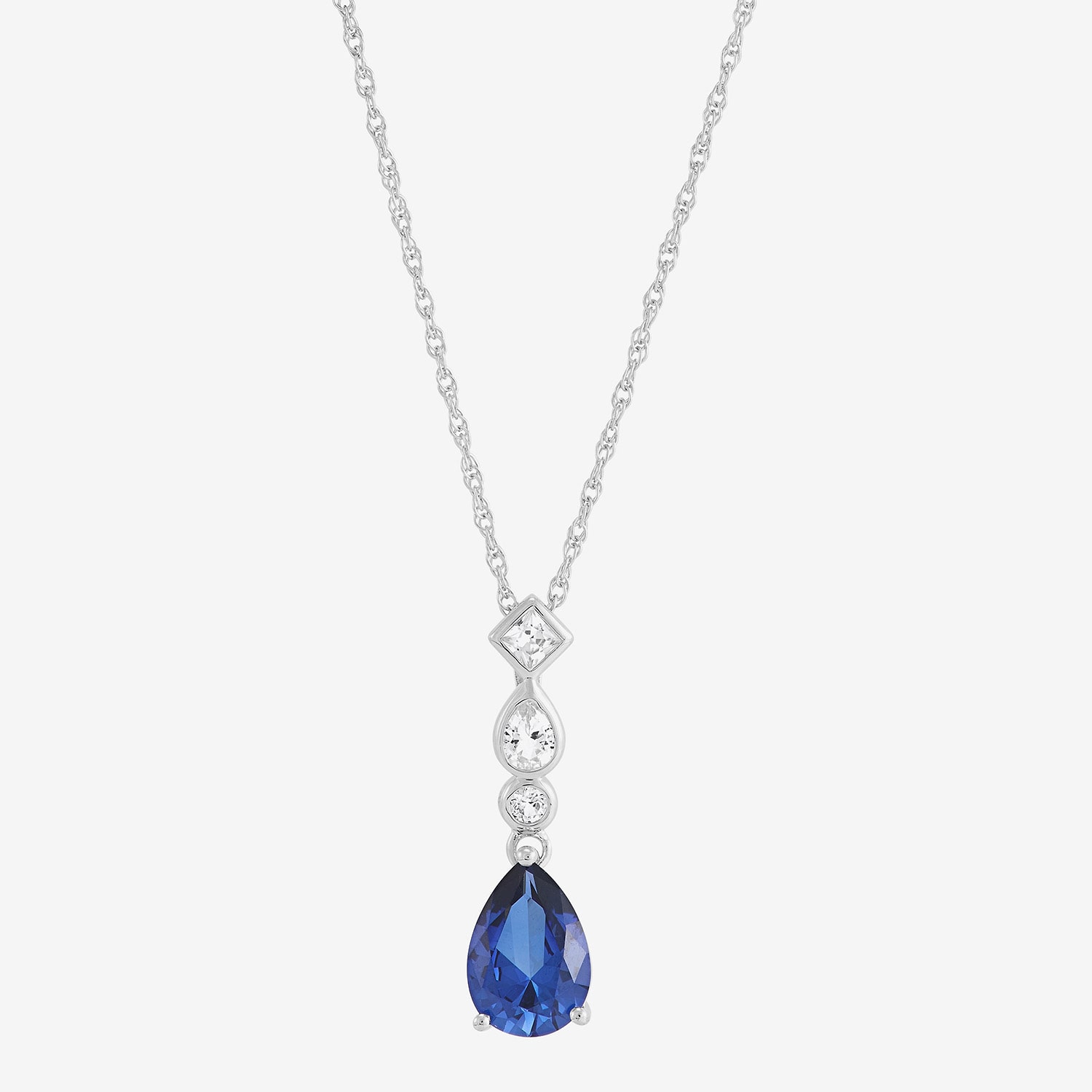 Womens Lab Created Blue Sapphire Sterling Silver Pear 18 Inch Pendant Necklace