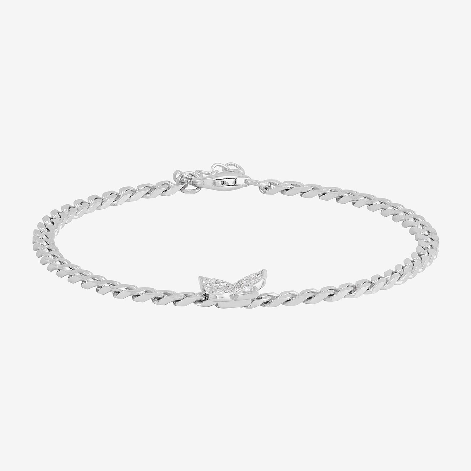 Limited Quantities! Womens Sterling Silver 7.5 Inch Solid Curb Butterfly Chain Bracelet