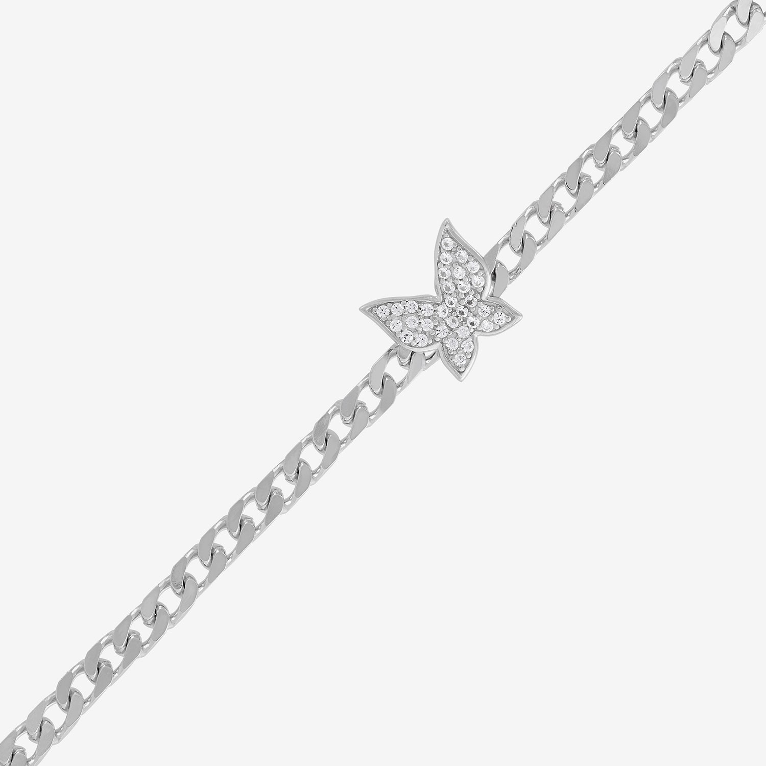 Limited Quantities! Womens Sterling Silver 7.5 Inch Solid Curb Butterfly Chain Bracelet