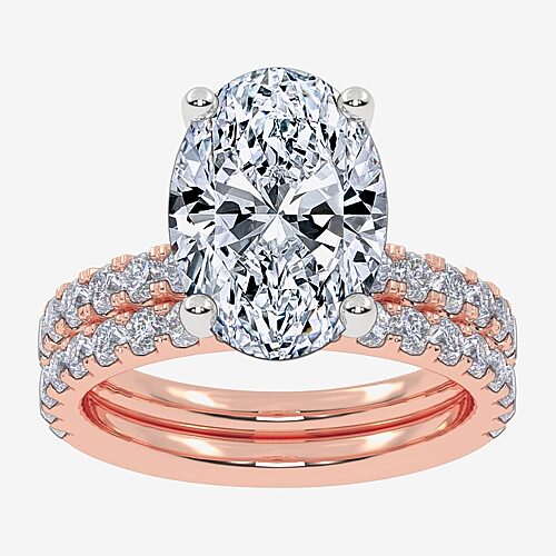 Signature By Modern Bride (G / Vs2-Si1) Womens 4 CT. T.W. Lab Grown White Diamond 14K Gold Oval Side Stone Bridal Set, 9, Rose