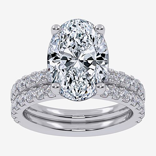 Signature By Modern Bride (G / Vs2-Si1) Womens 6 CT. T.W. Lab Grown White Diamond 14K Gold Oval Side Stone Bridal Set, 9, White