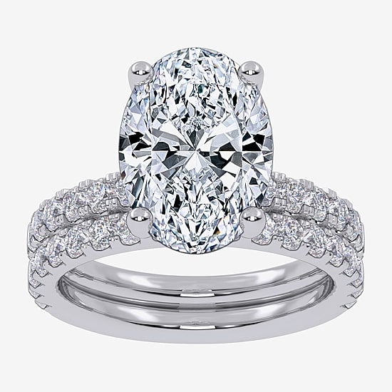 Signature By Modern Bride (G / Vs2-Si1) Womens 6 CT. T.W. Lab Grown White Diamond 14K Gold Oval Side Stone Bridal Set