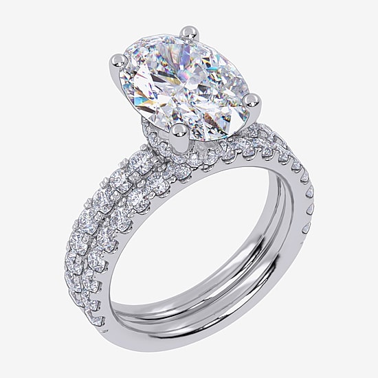 Signature By Modern Bride (G / Vs2-Si1) Womens 6 CT. T.W. Lab Grown White Diamond 14K Gold Oval Side Stone Bridal Set