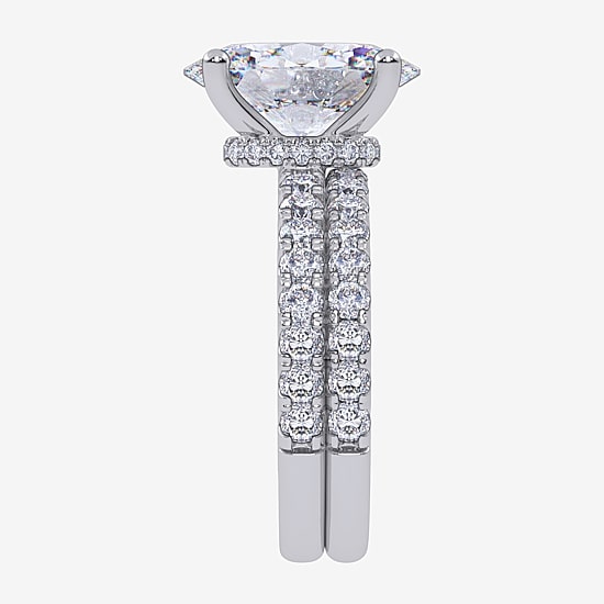 Signature By Modern Bride (G / Vs2-Si1) Womens 4 CT. T.W. Lab Grown White Diamond 14K Gold Oval Side Stone Bridal Set