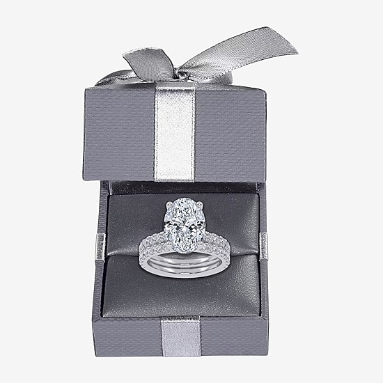 Signature By Modern Bride (G / Vs2-Si1) Womens 4 CT. T.W. Lab Grown White Diamond 14K Gold Oval Side Stone Bridal Set