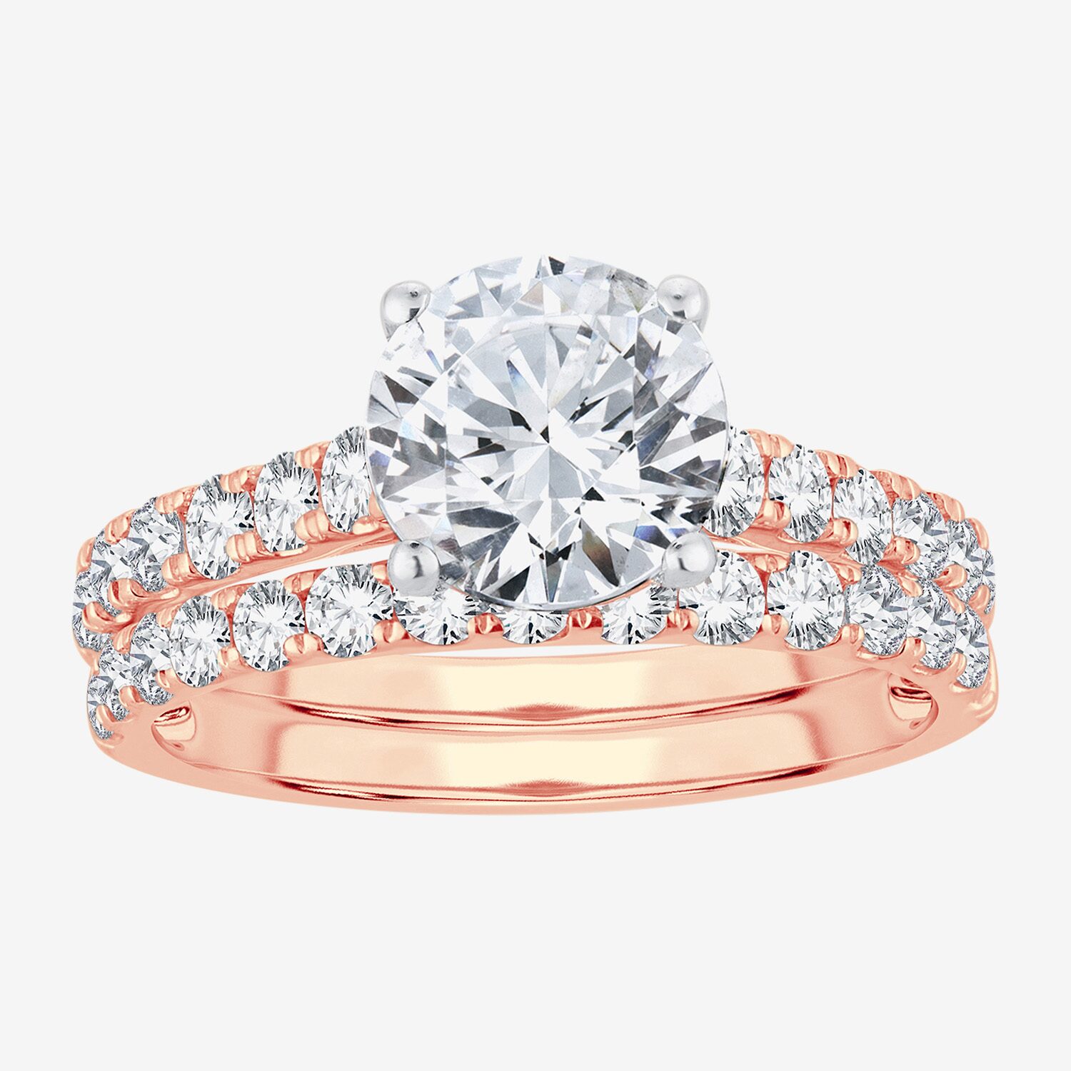 (G-H / Si1-Si2) Womens 4 CT. T.W. Lab Grown White Diamond 14K Gold Round Side Stone Bridal Set