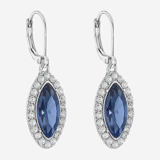 Monet Jewelry Womens Blue Glass Marquise Drop Earrings