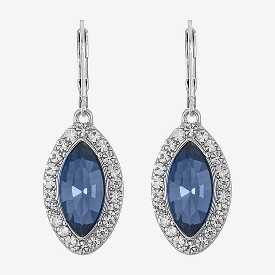 Monet Jewelry Womens Blue Glass Marquise Drop Earrings