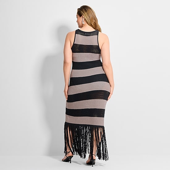 Ashley Graham Womens Plus Crew Neck Sleeveless Sheath Dress