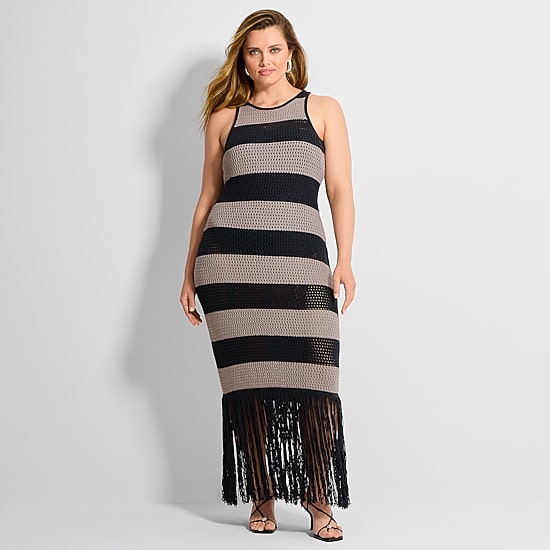 Ashley Graham Womens Plus Crew Neck Sleeveless Sheath Dress