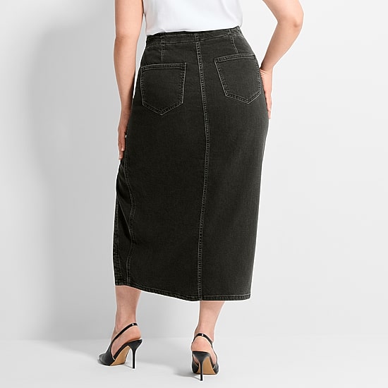 Ashley Graham Women's Plus Slit Front Midi Skirt