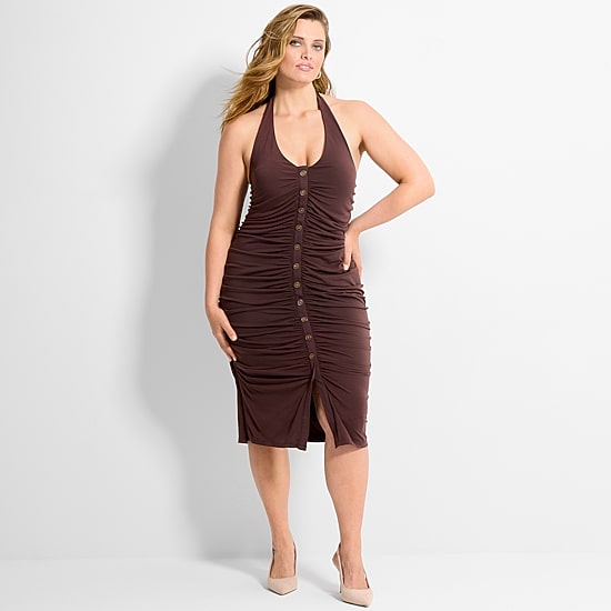 Ashley Graham Women's Plus Button Front Halter Mini Dress