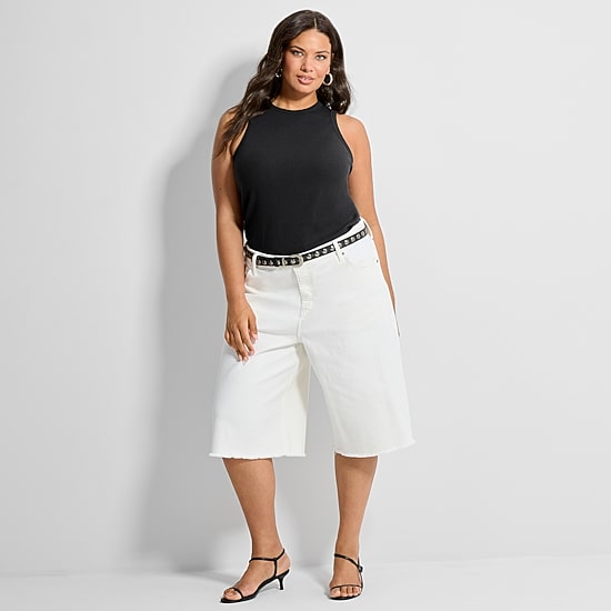 Ashley Graham Women's Plus High Neck Rib Tank