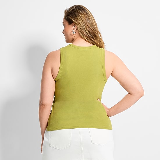 Ashley Graham Women's Plus High Neck Rib Tank