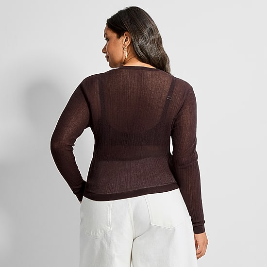 Ashley Graham Womens Plus Crew Neck Long Sleeve Cardigan