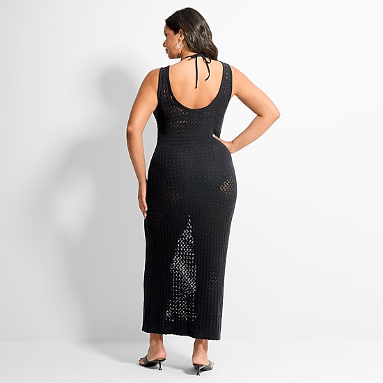 Ashley Graham Women's Plus Scoop Back Crochet Tank Dress
