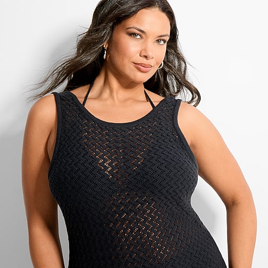 jcpenney crochet dress Ashley Graham Women's Plus Scoop Back Crochet Tank Dress | Black | Plus 3X