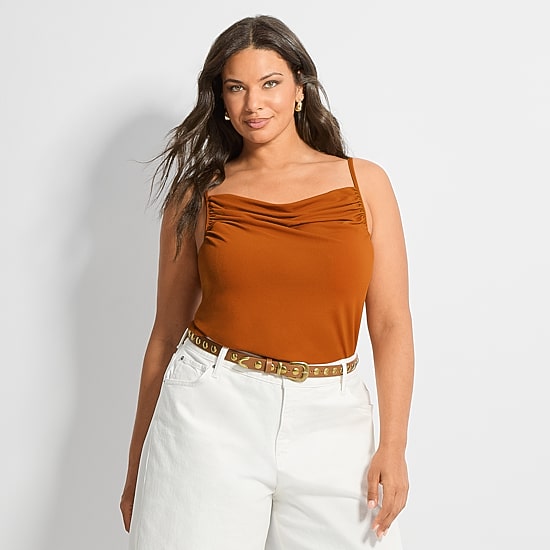 Ashley Graham Women's Plus Shirred Crepe Tank