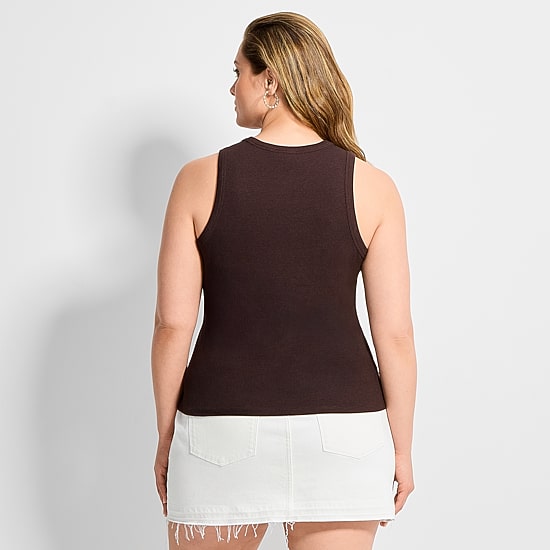 Ashley Graham Women's Plus High Neck Rib Tank