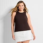 Ashley Graham Women's Plus High Neck Rib Tank
