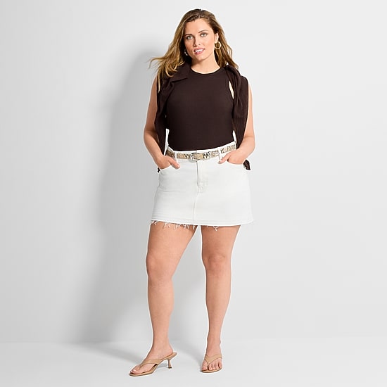 Ashley Graham Women's Plus High Neck Rib Tank