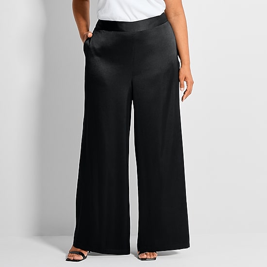 Ashley Graham Women's Plus Satin Pull on Pant