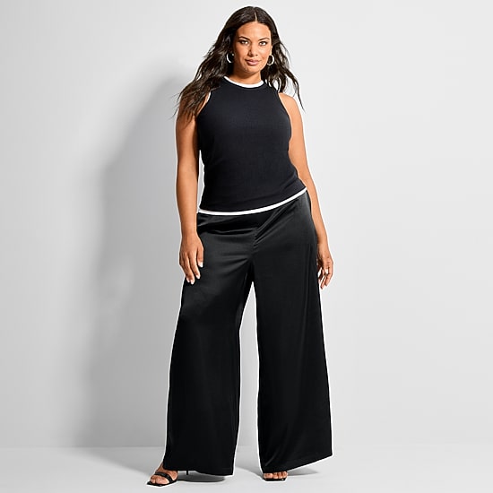 Ashley Graham Women's Plus Satin Pull on Pant
