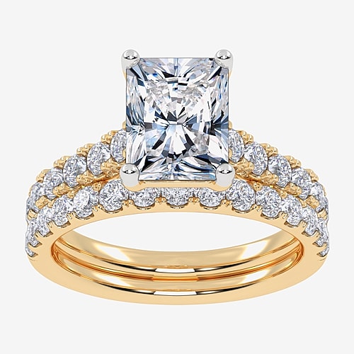 Signature By Modern Bride (G-H / Vs2-Si1) Womens 3 CT. T.W. Lab Grown White Diamond 14K Gold Side Stone Bridal Set, 9, Yellow