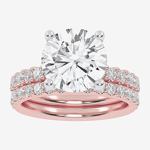 Signature By Modern Bride (G / Vs2-Si1) Womens 4 CT. T.W. Lab Grown White Diamond 14K Gold Round Side Stone Bridal Set, 9, Rose