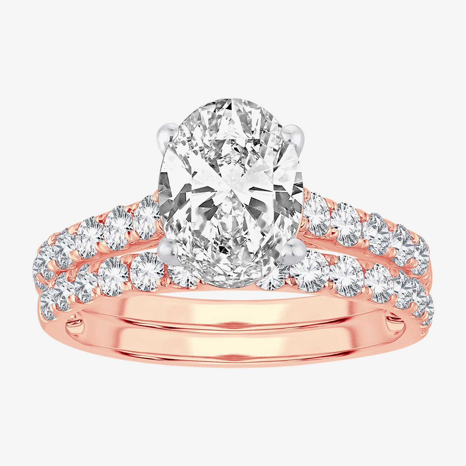 Signature By Modern Bride (G-H / Si1-Si2) Womens 4 CT. T.W. Lab Grown White Diamond 14K Gold Oval Side Stone Bridal Set