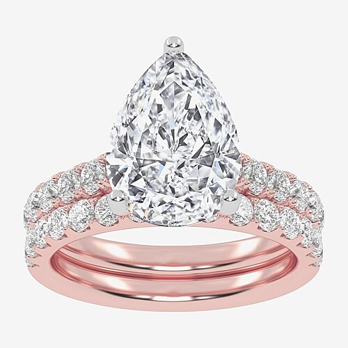Signature By Modern Bride (G-H / Si1-Si2) Womens 4 CT. T.W. Lab Grown White Diamond 14K Gold Pear Side Stone Bridal Set, 9, Rose