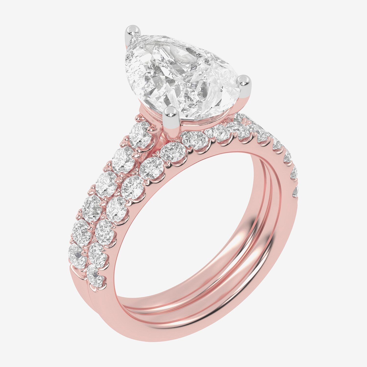 Signature By Modern Bride (G-H / Si1-Si2) Womens 4 CT. T.W. Lab Grown White Diamond 14K Gold Pear Side Stone Bridal Set