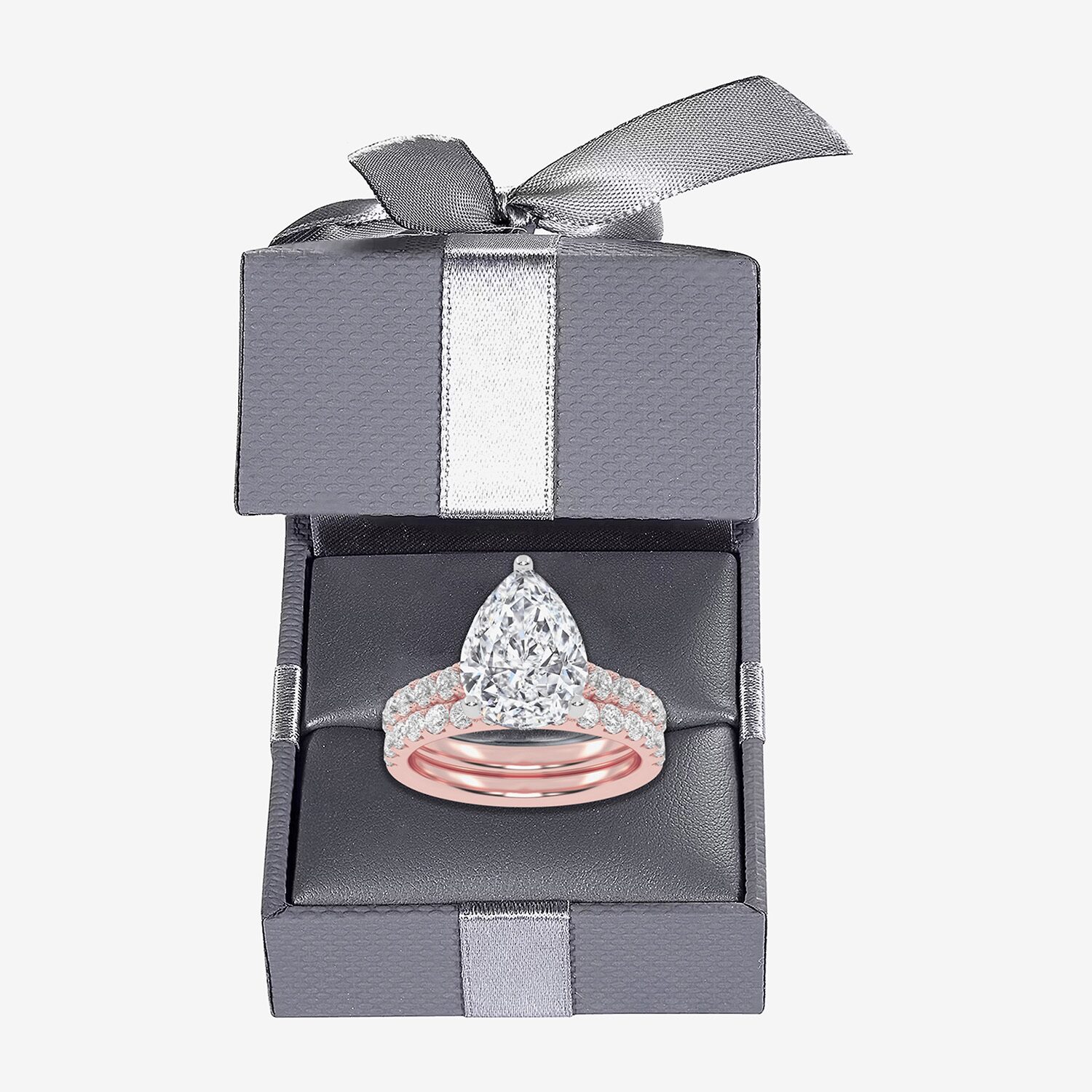 Signature By Modern Bride (G-H / Si1-Si2) Womens 4 CT. T.W. Lab Grown White Diamond 14K Gold Pear Side Stone Bridal Set