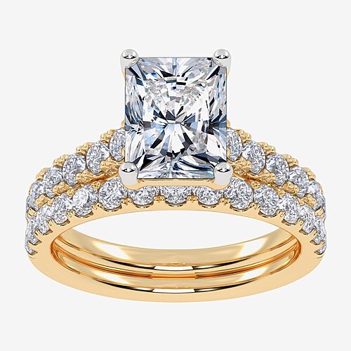 Signature By Modern Bride (G-H / Vs2-Si1) Womens 4 CT. T.W. Lab Grown White Diamond 14K Gold Side Stone Bridal Set, 9, Yellow