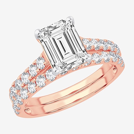 (H-I / SI1-SI2) Signature By Modern Bride Womens 2 1/2 CT. TW. Lab Grown White Diamond in 14K Gold Emerald Bridal Set