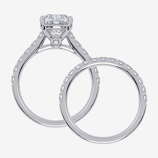 Signature By Modern Bride (G-H / Vs2-Si1) Womens 4 CT. T.W. Lab Grown White Diamond 14K Gold Cushion Side Stone Bridal Set