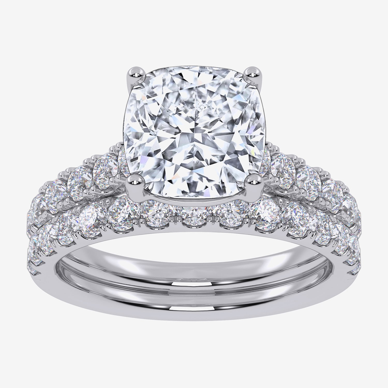 Signature By Modern Bride (G-H / Vs2-Si1) Womens 4 CT. T.W. Lab Grown White Diamond 14K Gold Cushion Side Stone Bridal Set