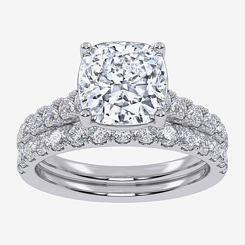 Signature By Modern Bride (G-H / Vs2-Si1) Womens 4 CT. T.W. Lab Grown White Diamond 14K Gold Cushion Side Stone Bridal Set, 9, White
