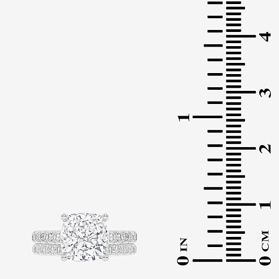 Signature By Modern Bride (G-H / Vs2-Si1) Womens 4 CT. T.W. Lab Grown White Diamond 14K Gold Cushion Side Stone Bridal Set
